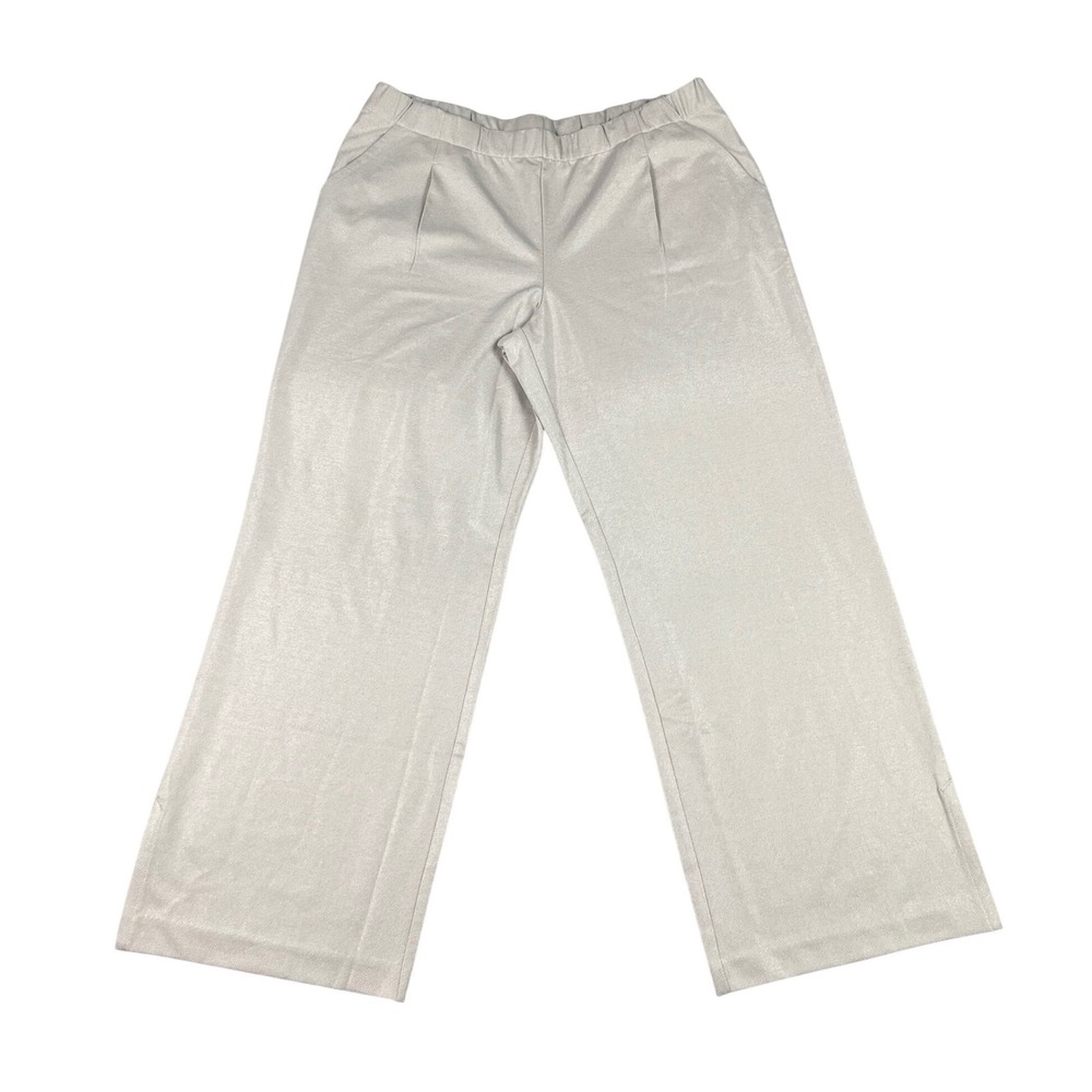 Apres Isaac Mizrahi Live Wide Leg Pants Champagne Metallic Pleated‎ Trousers L